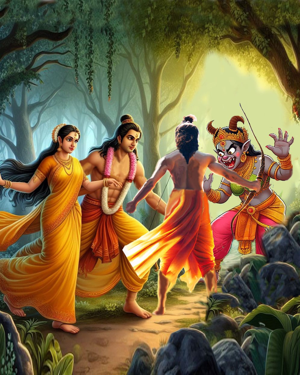 Sita, Ram, Suparnakha, Radha, Krishna, Kubja