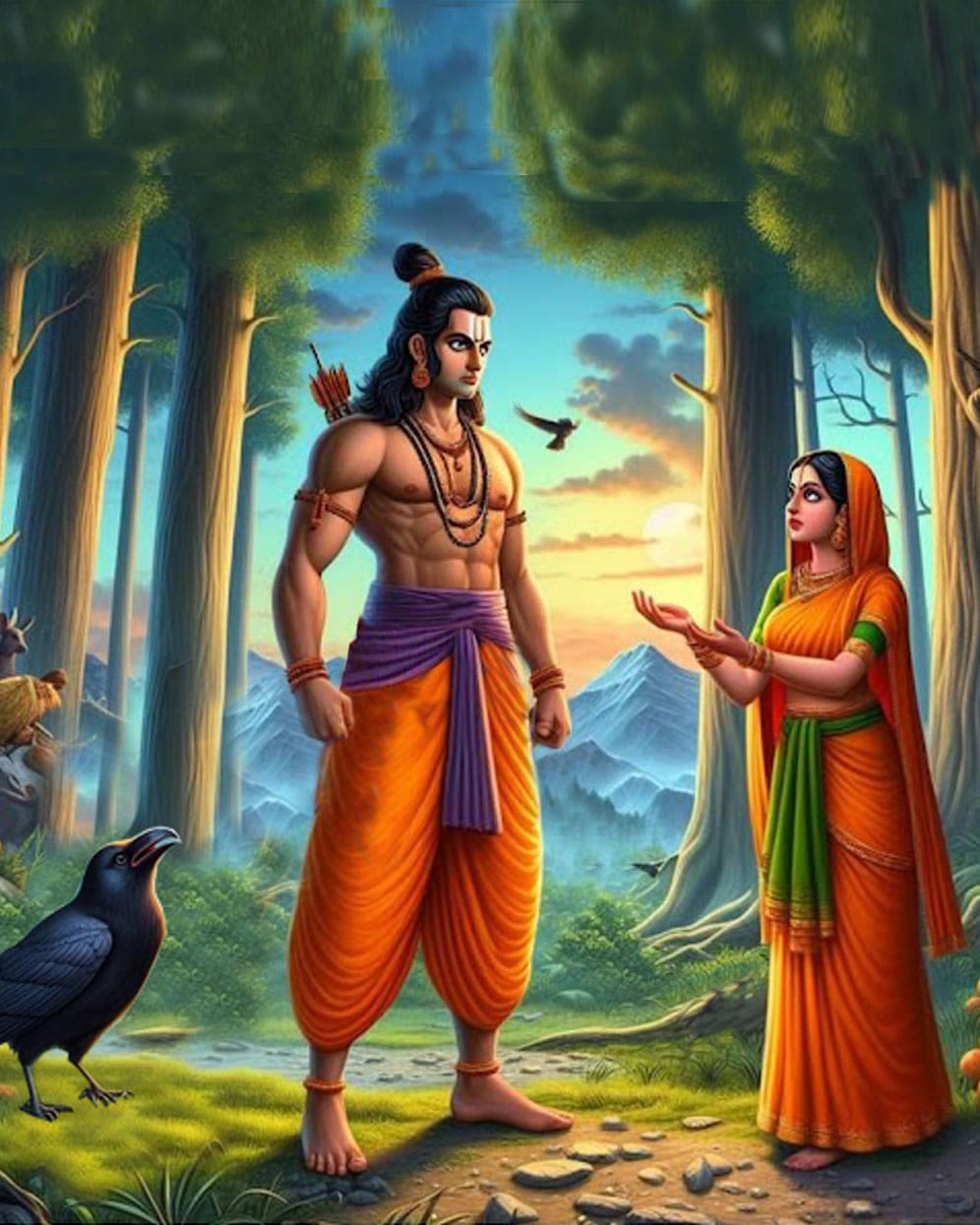 Mother Sita, Lord Ram and Jayant